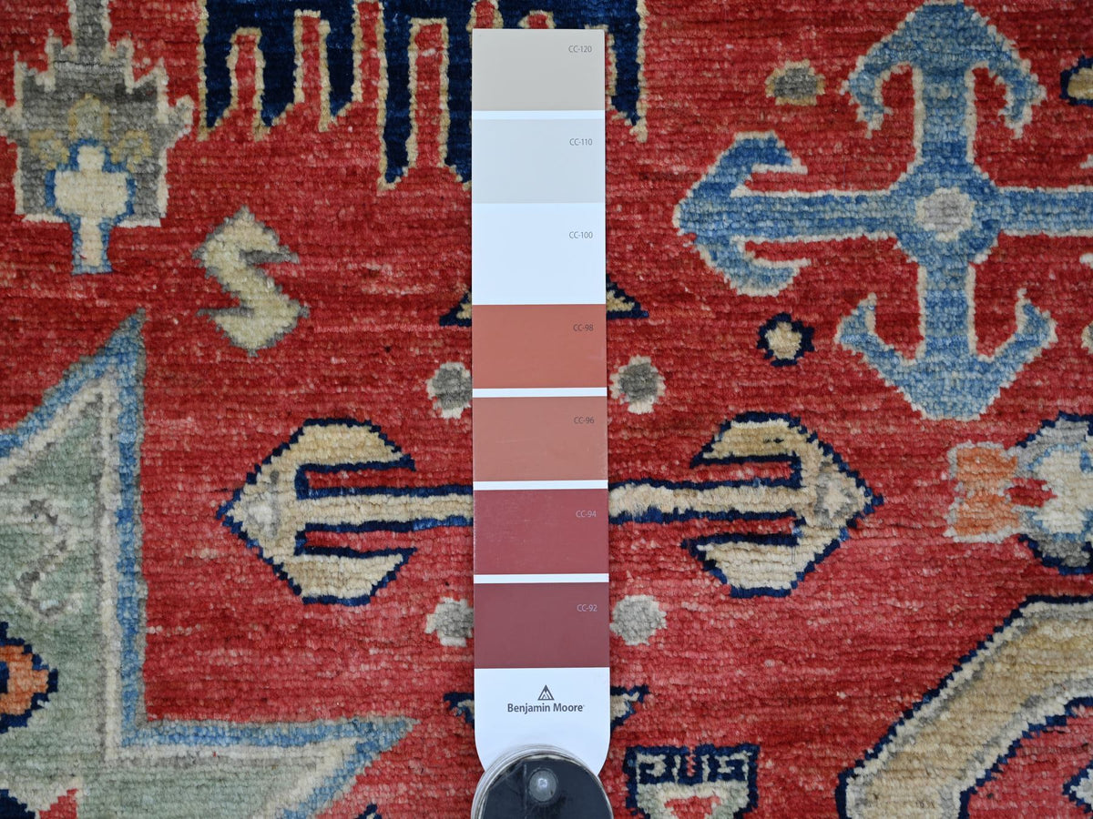 Ersari Kazak hand-knotted wool rug in Red & Midnight Blue, 8'1" x 9'9" — SKU O022435 (view 7)