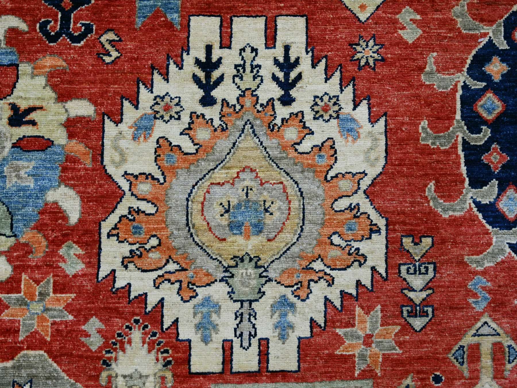 Ersari Kazak hand-knotted wool rug in Red & Midnight Blue, 8'1" x 9'9" — SKU O022435 (view 8)