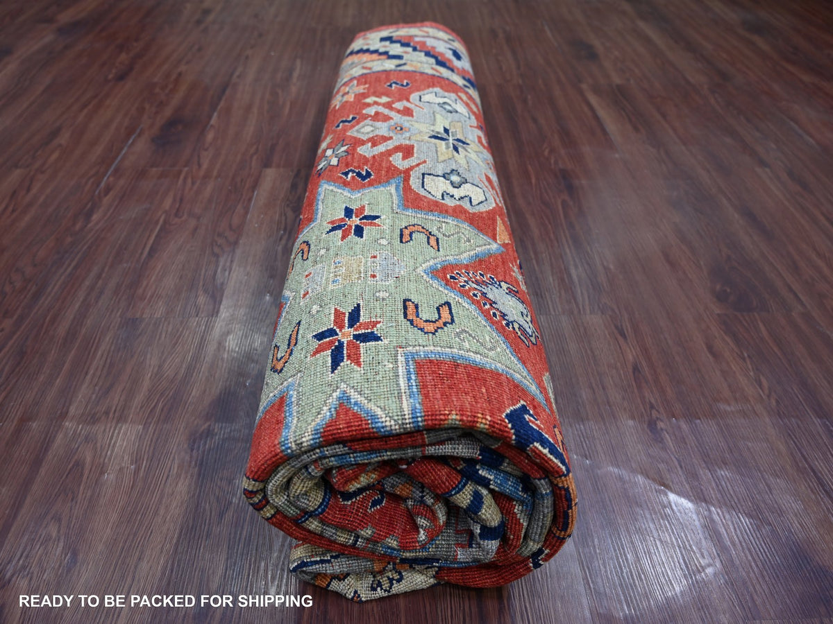 Ersari Kazak hand-knotted wool rug in Red & Midnight Blue, 8'1" x 9'9" — SKU O022435 (view 9)