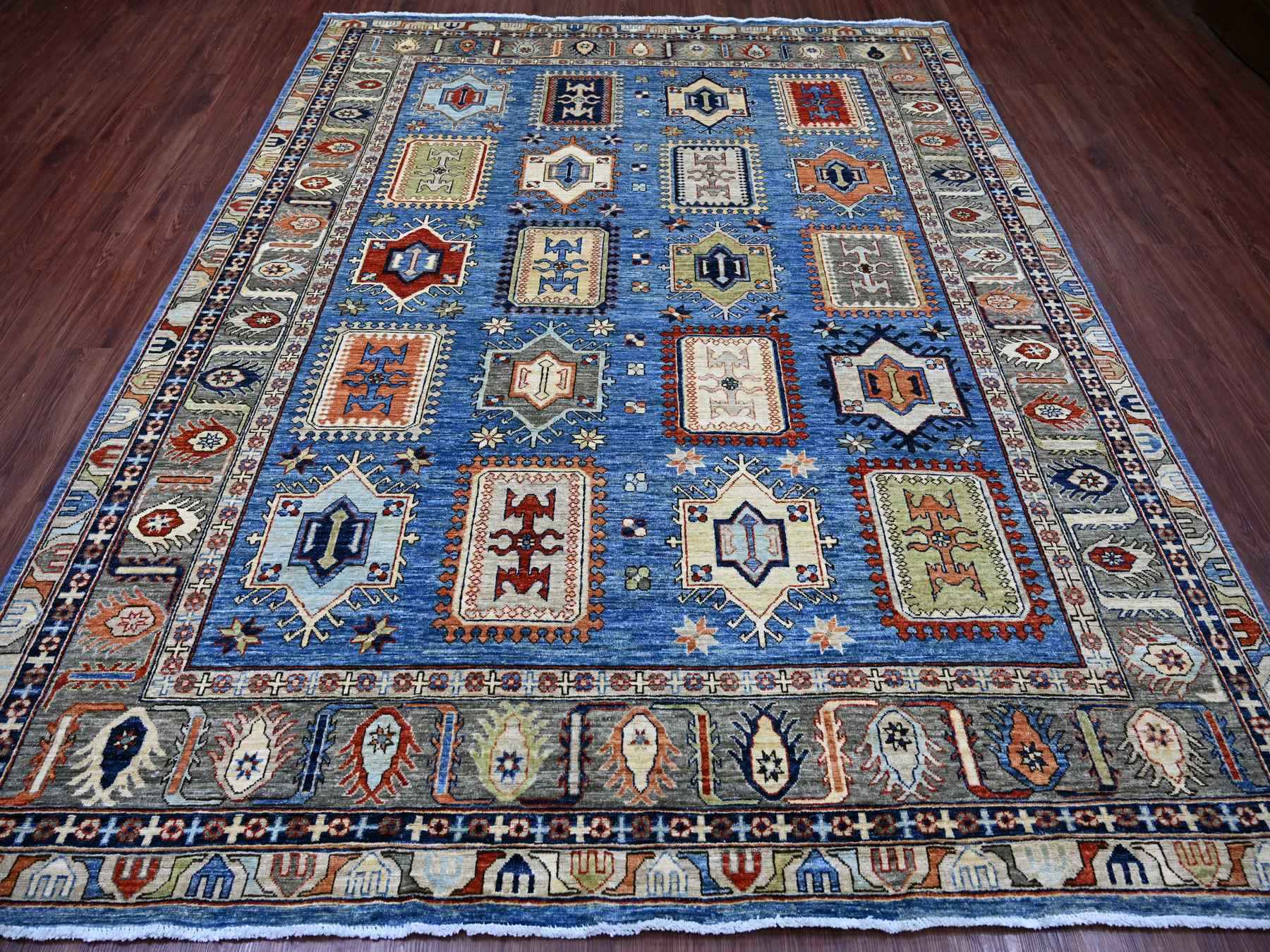 Ersari Kazak hand-knotted wool rug in Blue & Gray, 8'2" x 9'11" — SKU O022436 (view 2)