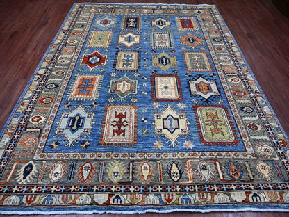 Ersari Kazak hand-knotted wool rug in Blue & Gray, 8'2" x 9'11" — SKU O022436 (view 2)