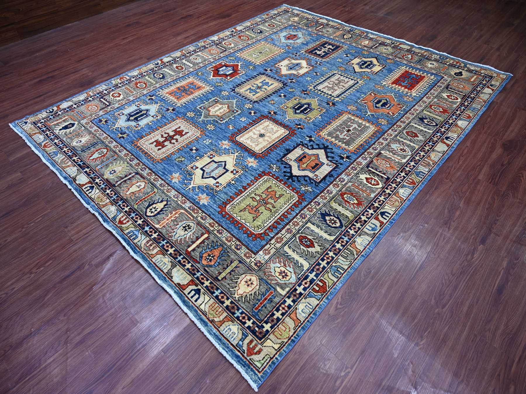 Ersari Kazak hand-knotted wool rug in Blue & Gray, 8'2" x 9'11" — SKU O022436 (view 3)