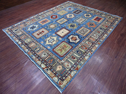 Ersari Kazak hand-knotted wool rug in Blue & Gray, 8'2" x 9'11" — SKU O022436 (view 3)