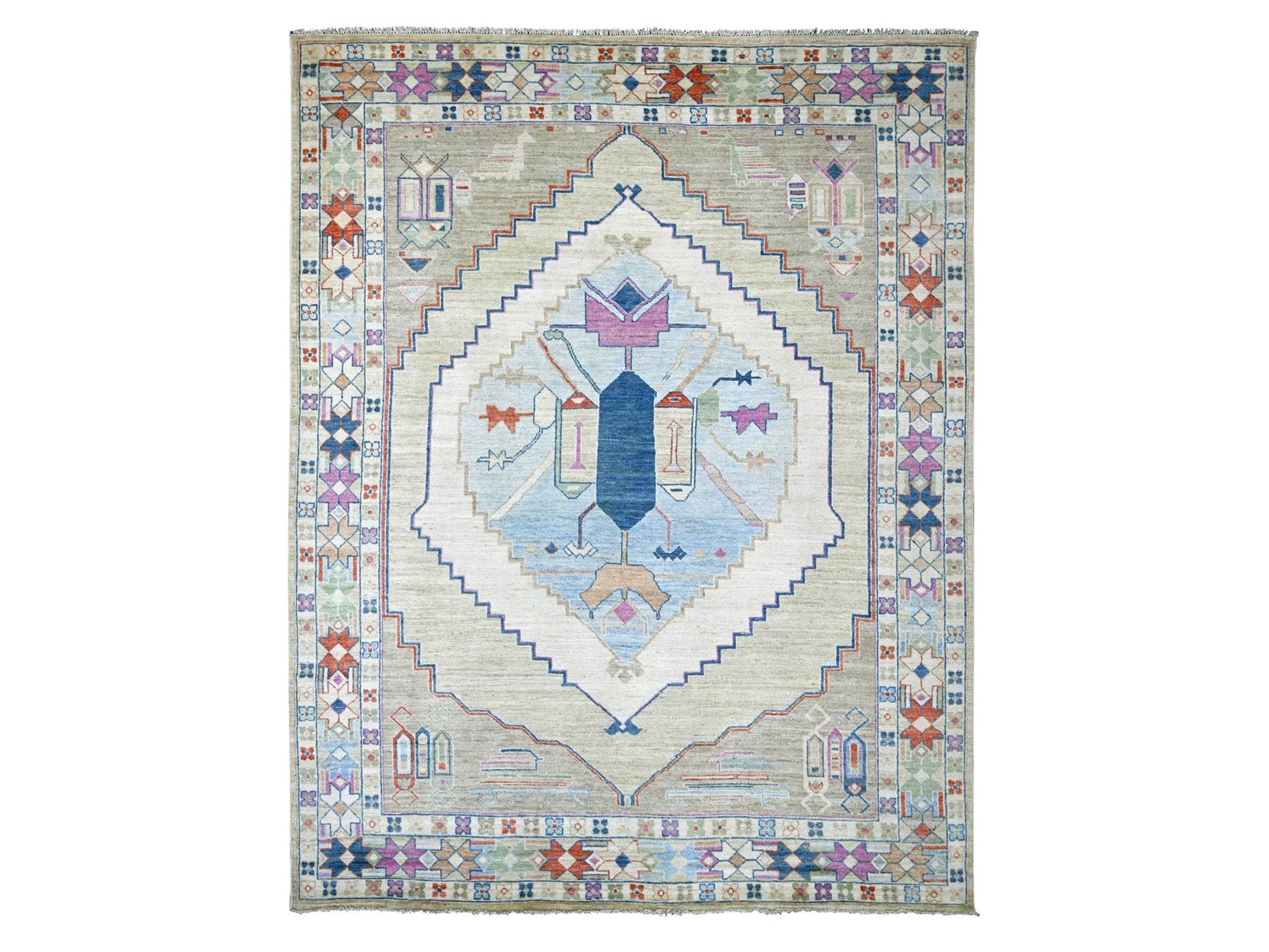Green 9'0" x 11'6" Tribal & Geometric Hand knotted Wool Rug - Sku: O022437