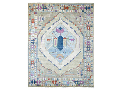 Green 9'0" x 11'6" Tribal & Geometric Hand knotted Wool Rug - Sku: O022437