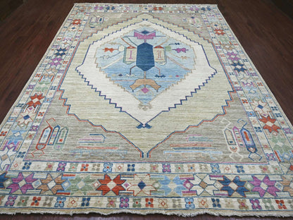 Tribal & Geometric hand-knotted wool rug in Green, 9' x 11'6" — SKU O022437 (view 2)