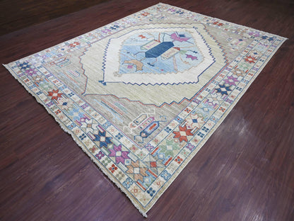 Tribal & Geometric hand-knotted wool rug in Green, 9' x 11'6" — SKU O022437 (view 3)