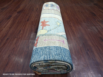 Tribal & Geometric hand-knotted wool rug in Green, 9' x 11'6" — SKU O022437 (view 9)