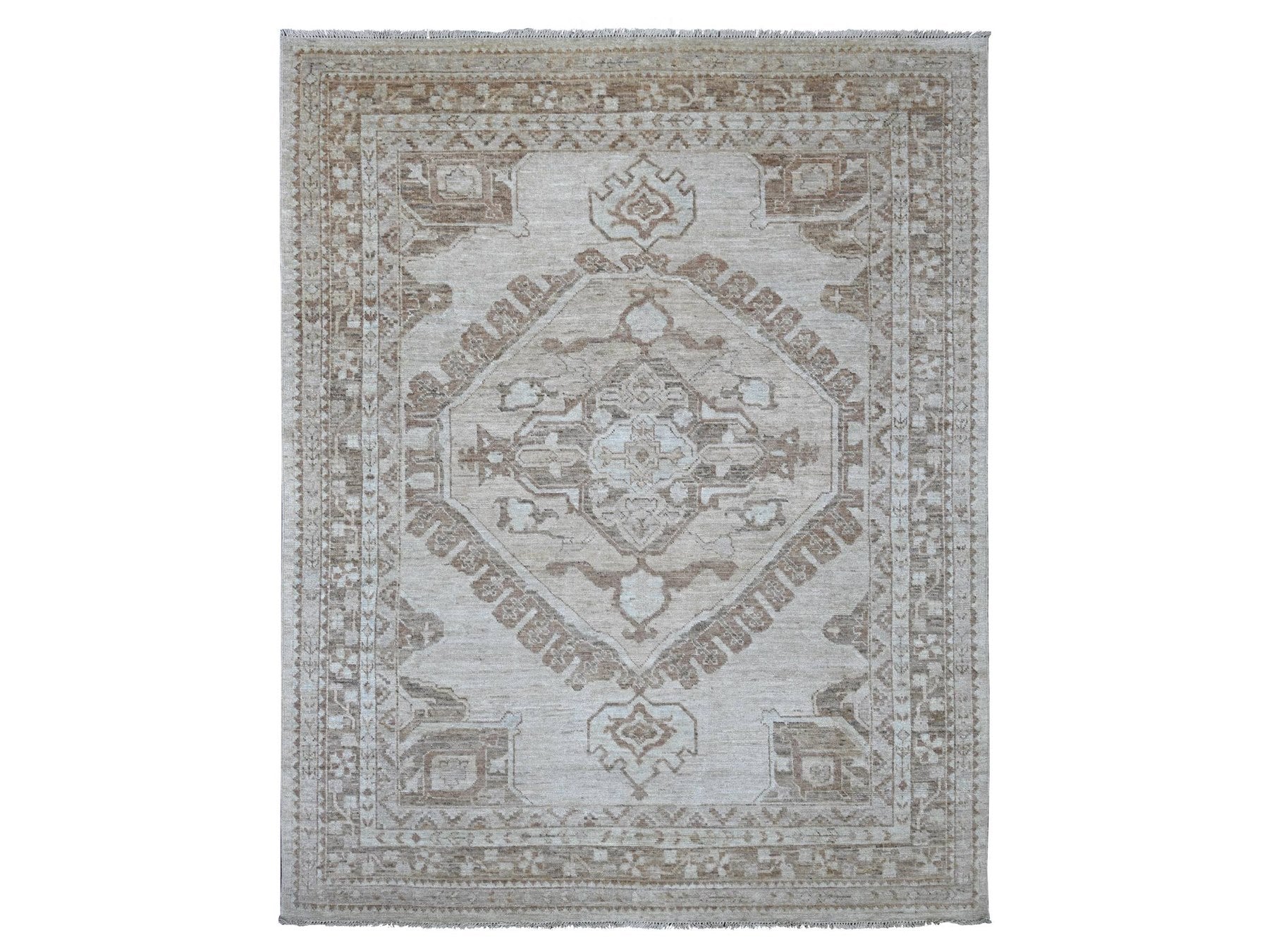 Grey 7'10" x 9'10" Tribal & Geometric Hand knotted Wool Rug - Sku: O022438