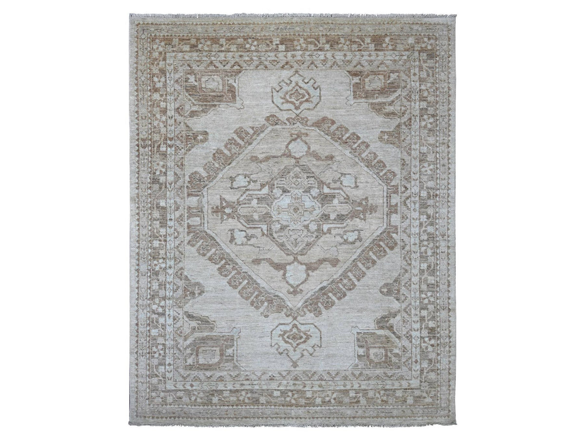 Tribal & Geometric hand-knotted wool rug in Gray & Brown, 7'10" x 9'10" — SKU O022438
