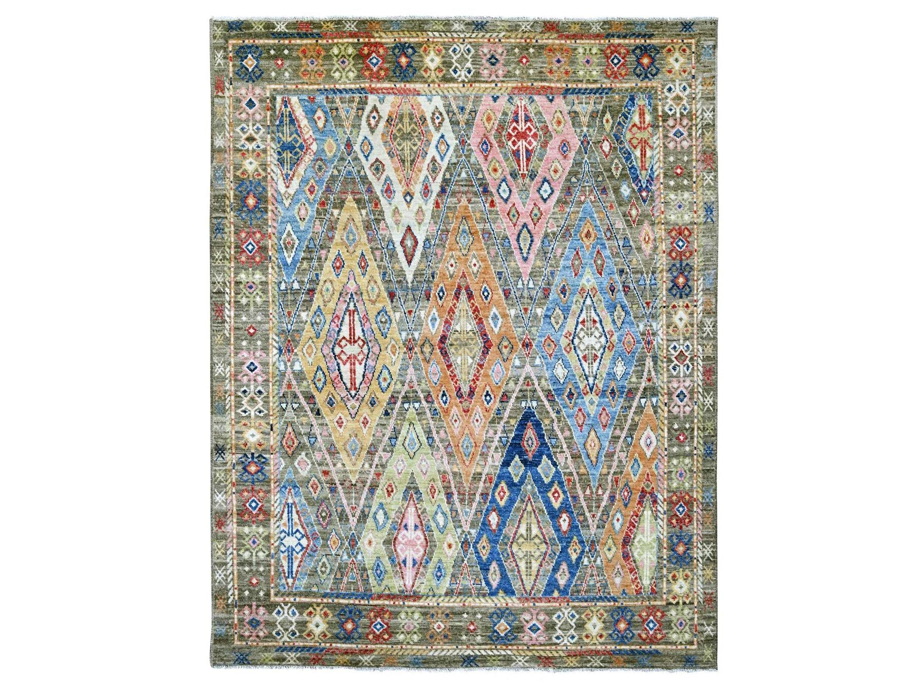 Grey 7'9" x 9'11" Tribal & Geometric Hand knotted Wool Rug - Sku: O022439