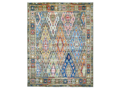 Grey 7'9" x 9'11" Tribal & Geometric Hand knotted Wool Rug - Sku: O022439