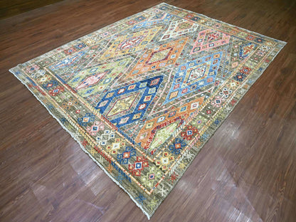 Grey 7'9" x 9'11" Tribal & Geometric Hand knotted Wool Rug - Sku: O022439
