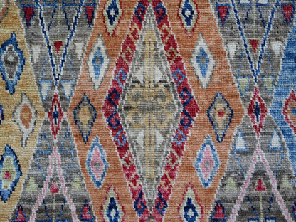 Grey 7'9" x 9'11" Tribal & Geometric Hand knotted Wool Rug - Sku: O022439