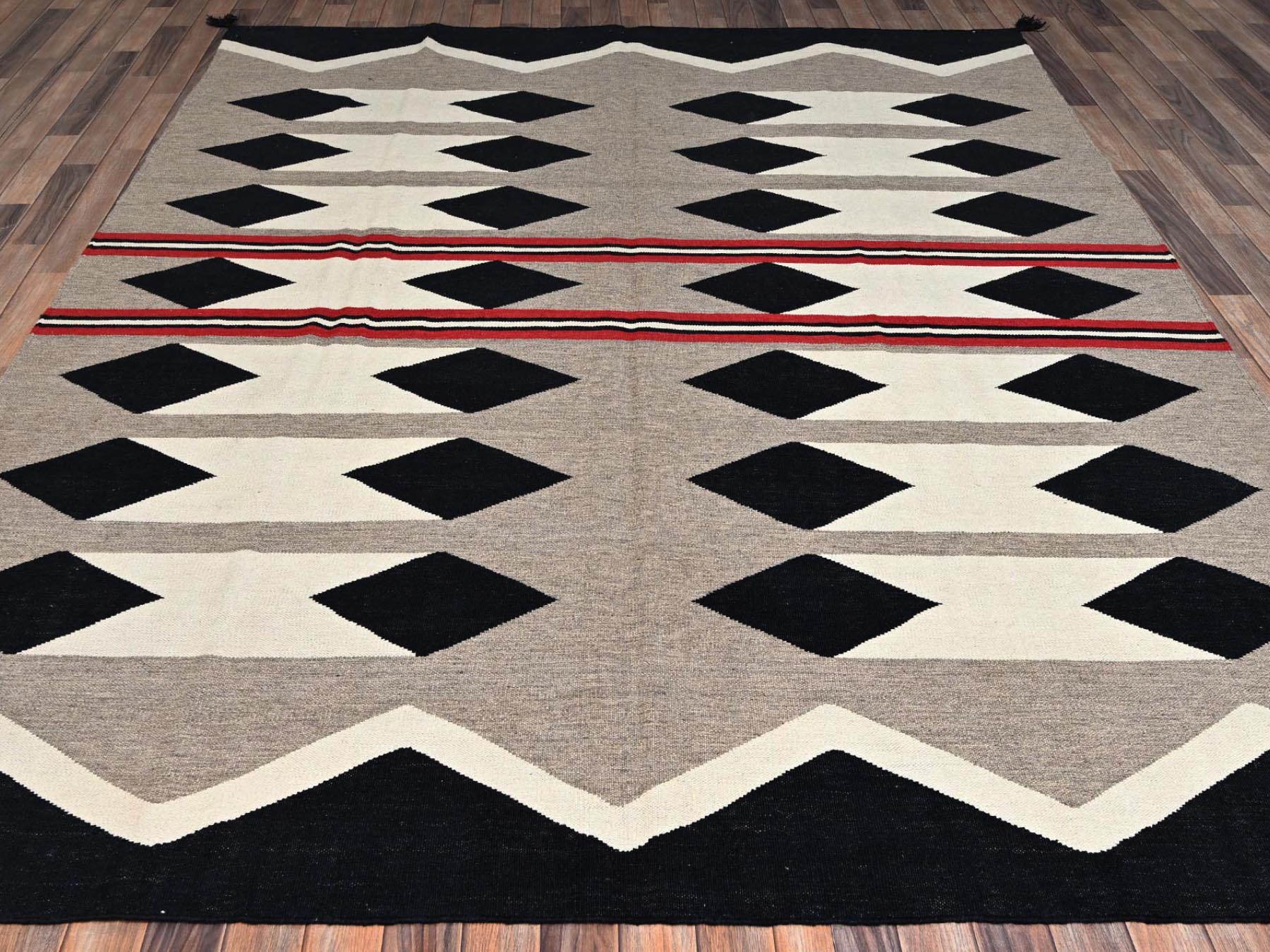 Brown 8'2" x 10'0" Flat Weave Hand woven Wool Rug - Sku: O02243