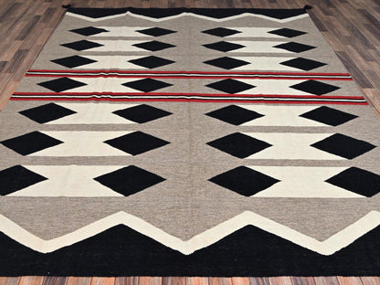 Brown 8'2" x 10'0" Flat Weave Hand woven Wool Rug - Sku: O02243