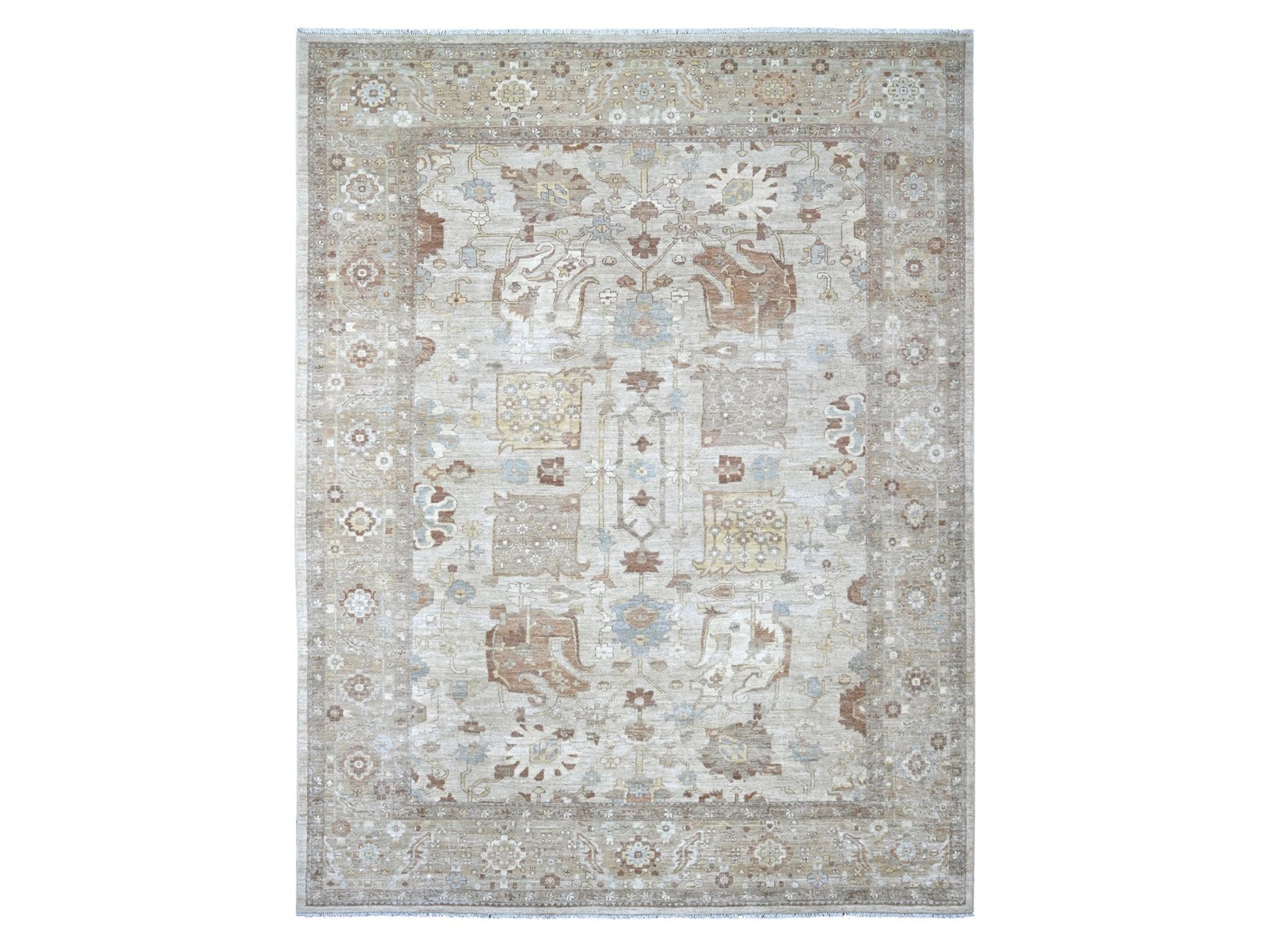 Peshawar Oushak hand-knotted wool rug in Gray & Brown, 9' x 11'9" — SKU O022440