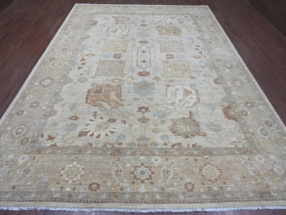 Grey 9'0" x 11'9" Oushak And Peshawar Hand knotted Wool Rug - Sku: O022440