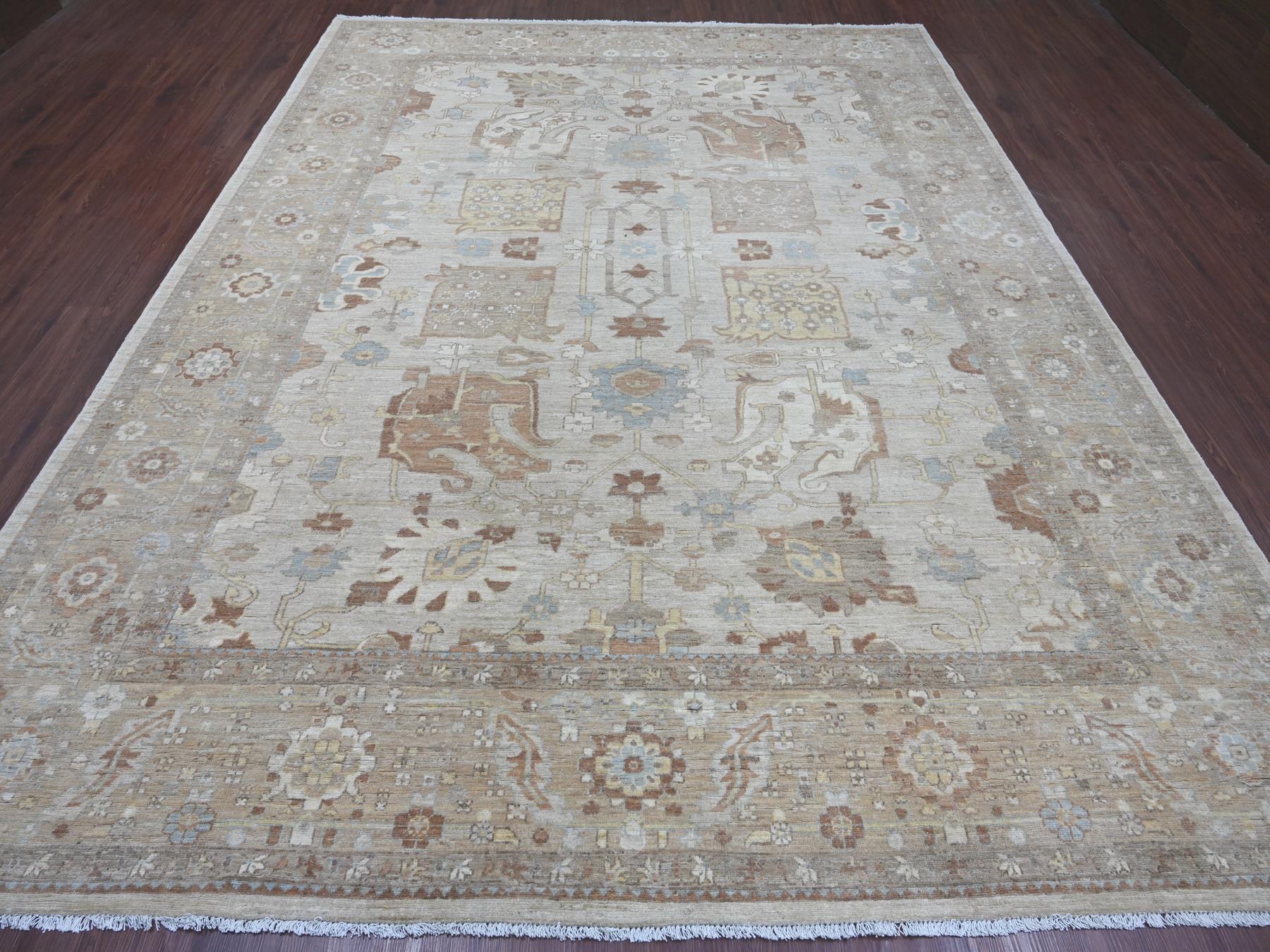 Peshawar Oushak hand-knotted wool rug in Gray & Brown, 9' x 11'9" — SKU O022440 (view 2)