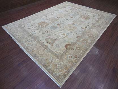 Grey 9'0" x 11'9" Oushak And Peshawar Hand knotted Wool Rug - Sku: O022440
