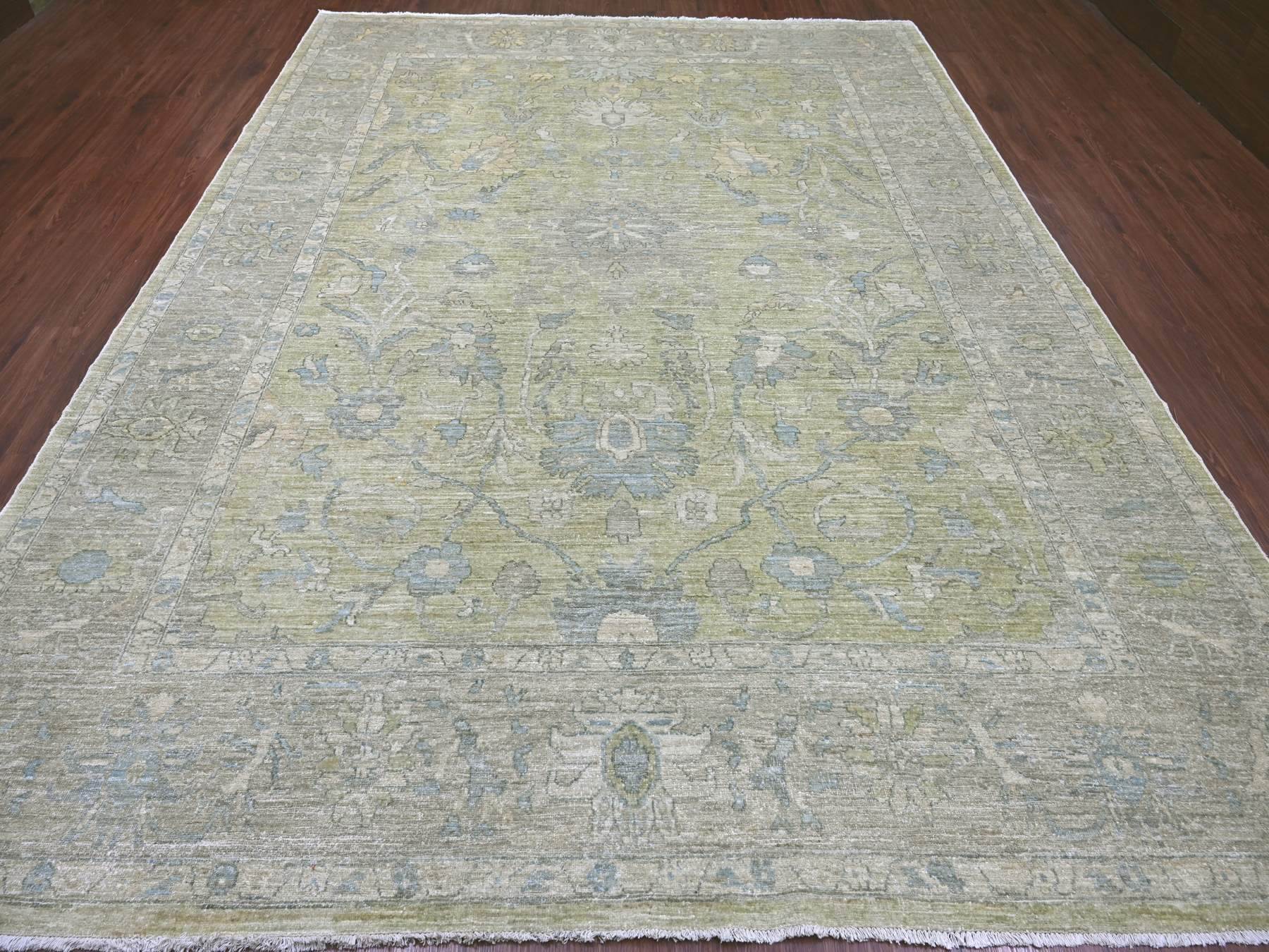 Green 9'0" x 11'10" Oushak And Peshawar Hand knotted Wool Rug - Sku: O022441