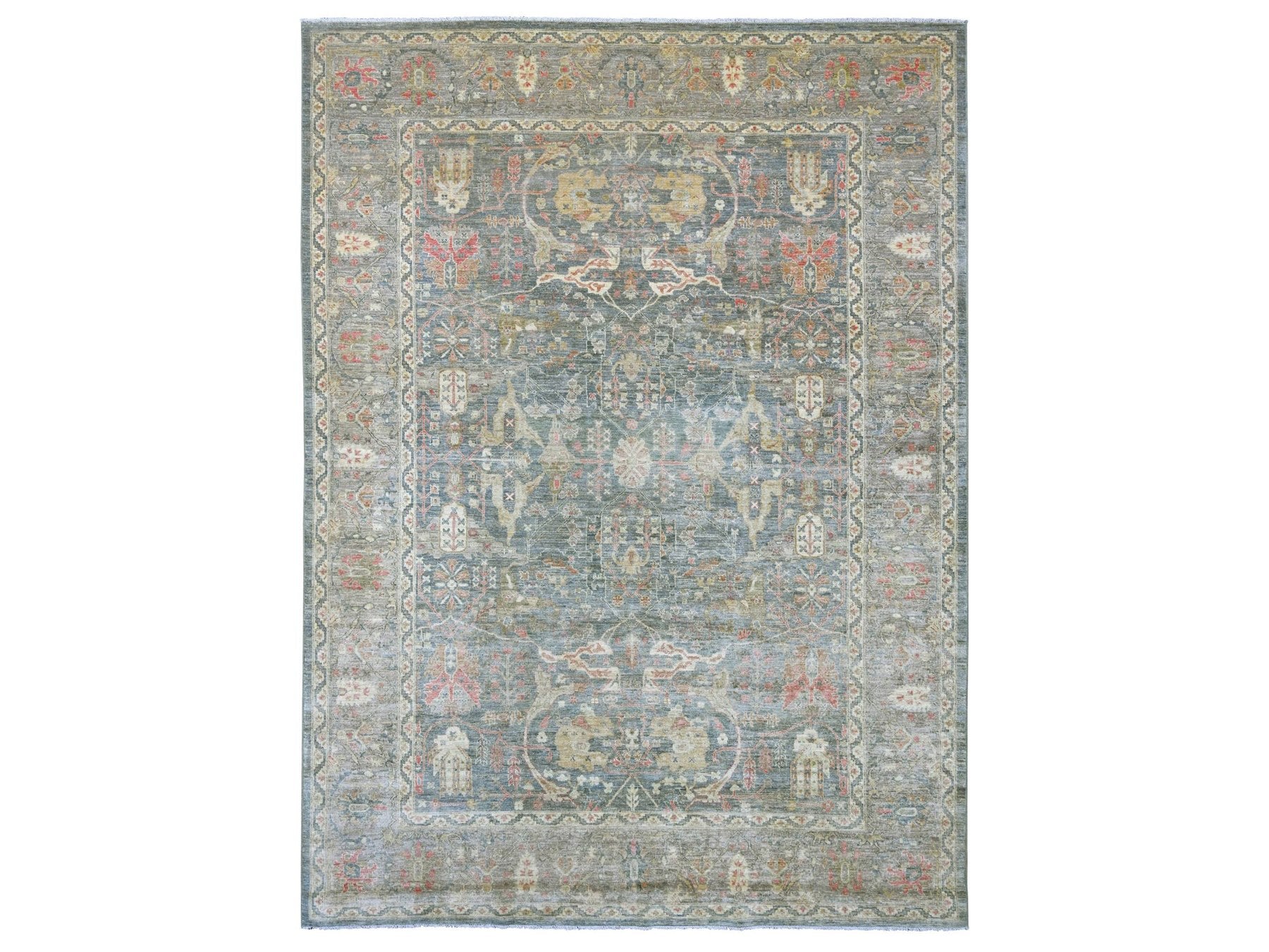 Peshawar Oushak hand-knotted wool rug in Gray, 8'11" x 12'2" — SKU O022442