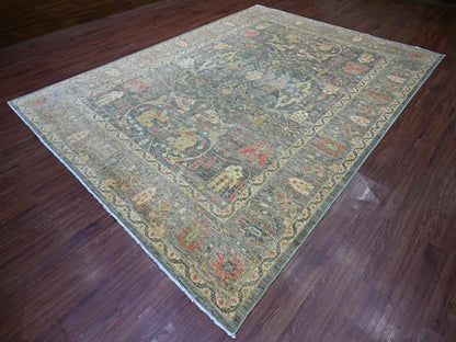 Grey 8'11" x 12'2" Oushak And Peshawar Hand knotted Wool Rug - Sku: O022442