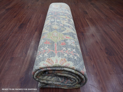 Grey 8'11" x 12'2" Oushak And Peshawar Hand knotted Wool Rug - Sku: O022442