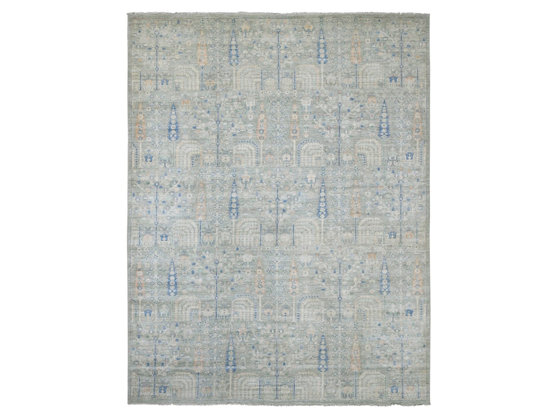 Green 9'3" x 11'10" Oushak And Peshawar Hand knotted Wool Rug - Sku: O022443