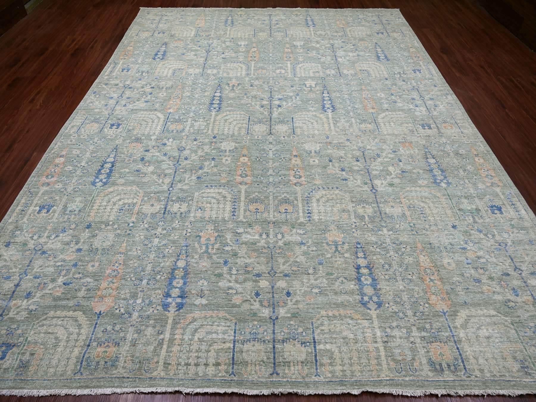 Green 9'3" x 11'10" Oushak And Peshawar Hand knotted Wool Rug - Sku: O022443