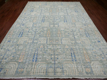 Green 9'3" x 11'10" Oushak And Peshawar Hand knotted Wool Rug - Sku: O022443