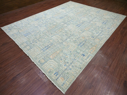 Green 9'3" x 11'10" Oushak And Peshawar Hand knotted Wool Rug - Sku: O022443