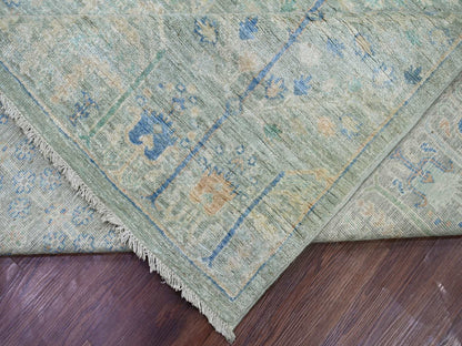 Green 9'3" x 11'10" Oushak And Peshawar Hand knotted Wool Rug - Sku: O022443