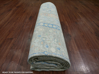 Green 9'3" x 11'10" Oushak And Peshawar Hand knotted Wool Rug - Sku: O022443