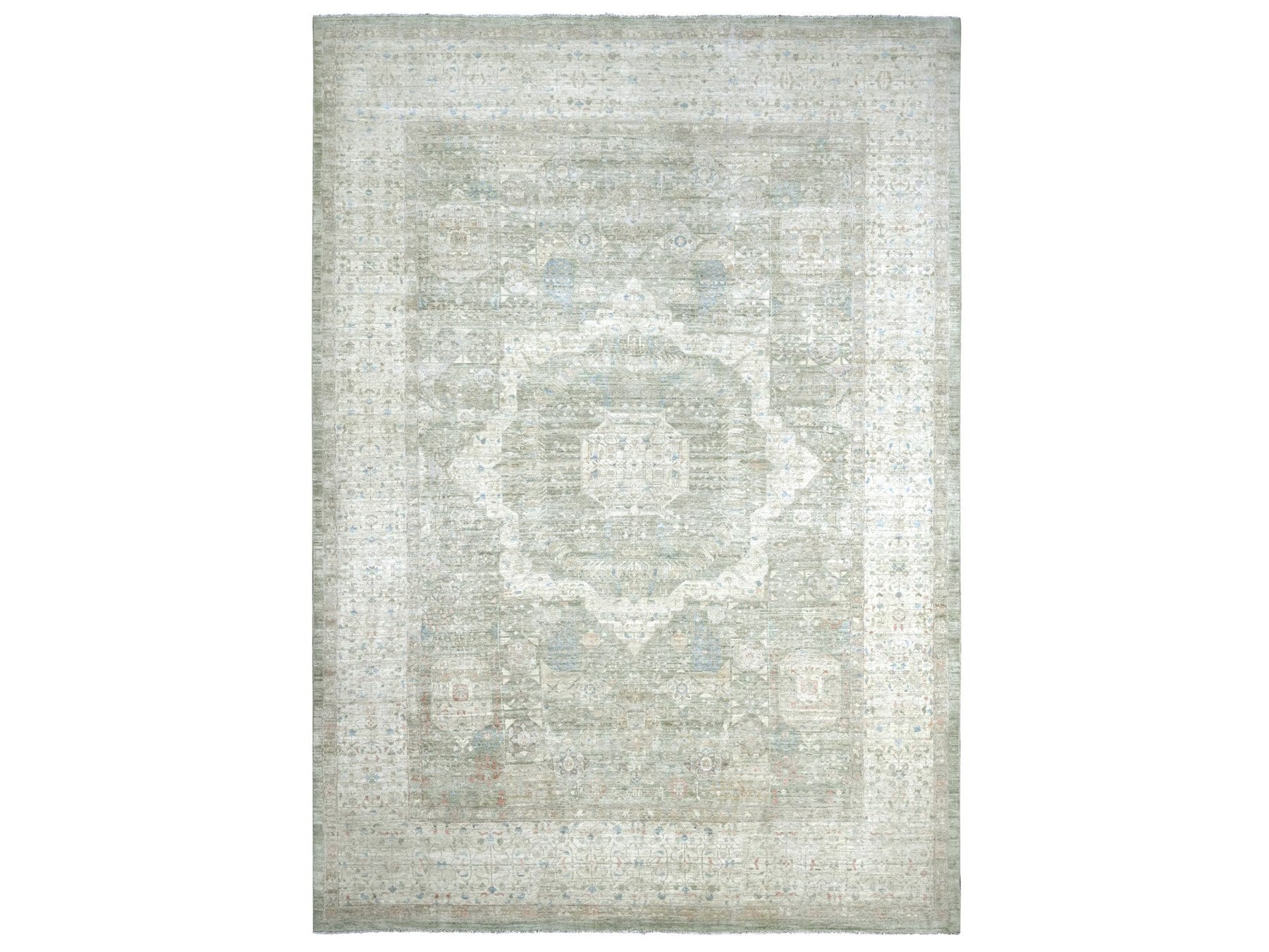 Green 10'1" x 13'9" Mamluk Hand knotted Wool Rug - Sku: O022444