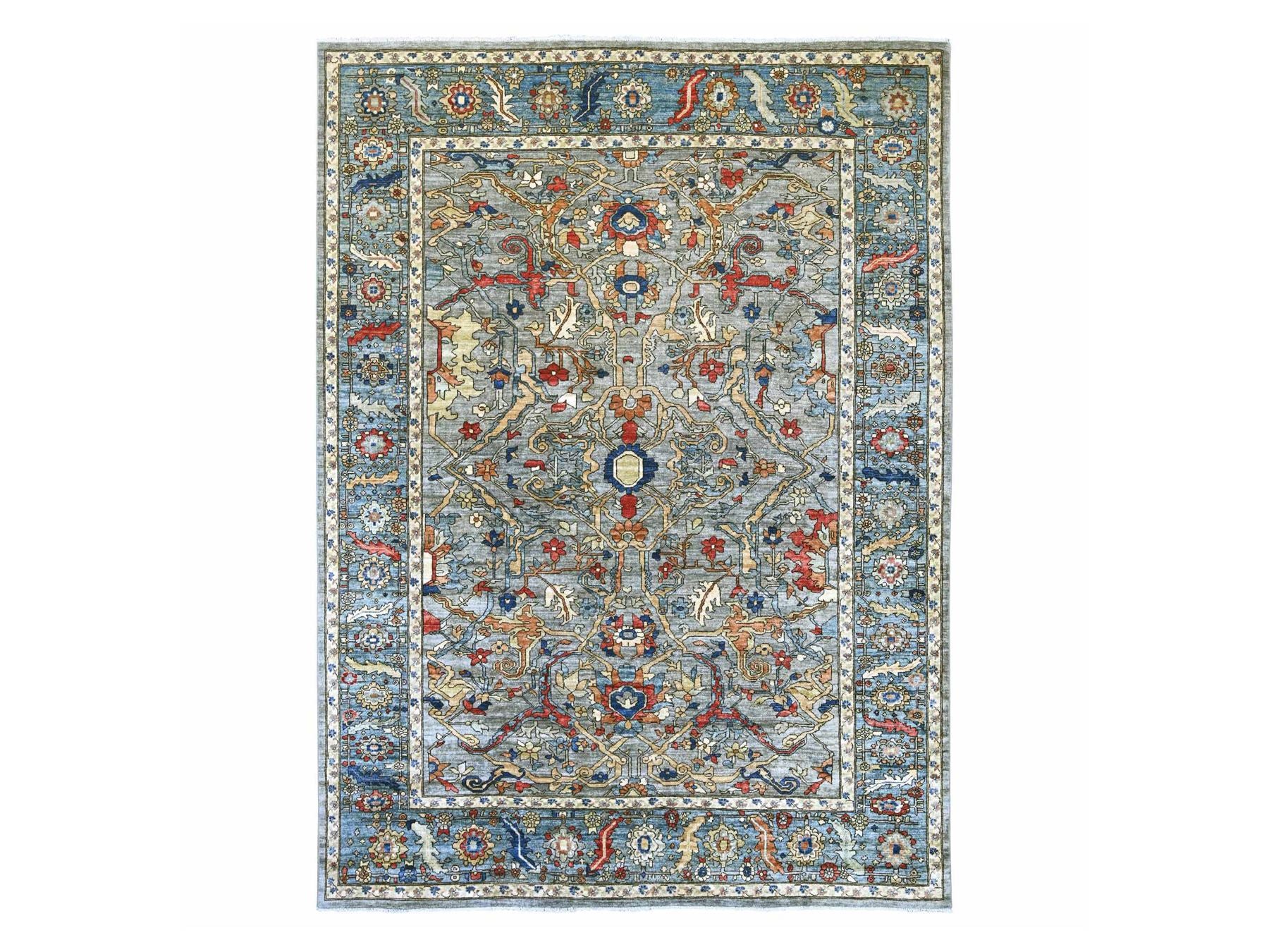 Grey 9'0" x 12'1" Tribal & Geometric Hand knotted Wool Rug - Sku: O022447