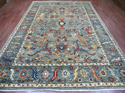 Grey 9'0" x 12'1" Tribal & Geometric Hand knotted Wool Rug - Sku: O022447