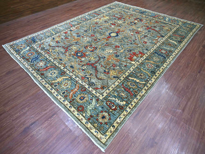 Peshawar Tribal & Geometric hand-knotted wool rug in Gray & Blue, 9' x 12'1" — SKU O022447 (view 3)
