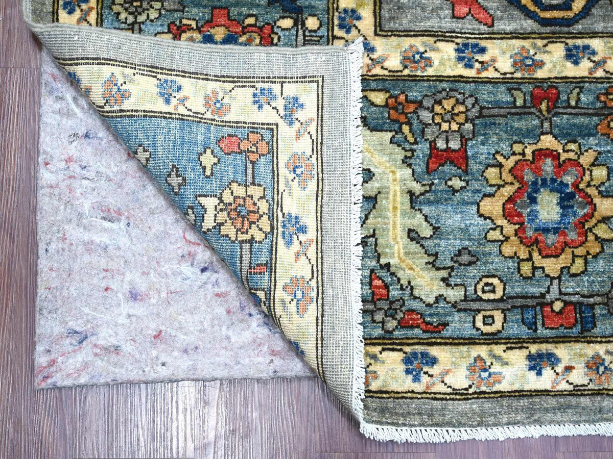 Peshawar Tribal & Geometric hand-knotted wool rug in Gray & Blue, 9' x 12'1" — SKU O022447 (view 4)