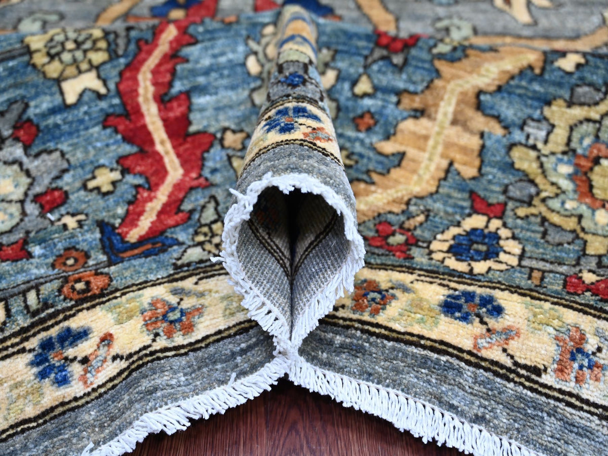Peshawar Tribal & Geometric hand-knotted wool rug in Gray & Blue, 9' x 12'1" — SKU O022447 (view 5)