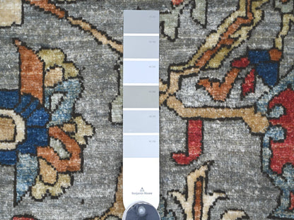 Peshawar Tribal & Geometric hand-knotted wool rug in Gray & Blue, 9' x 12'1" — SKU O022447 (view 7)