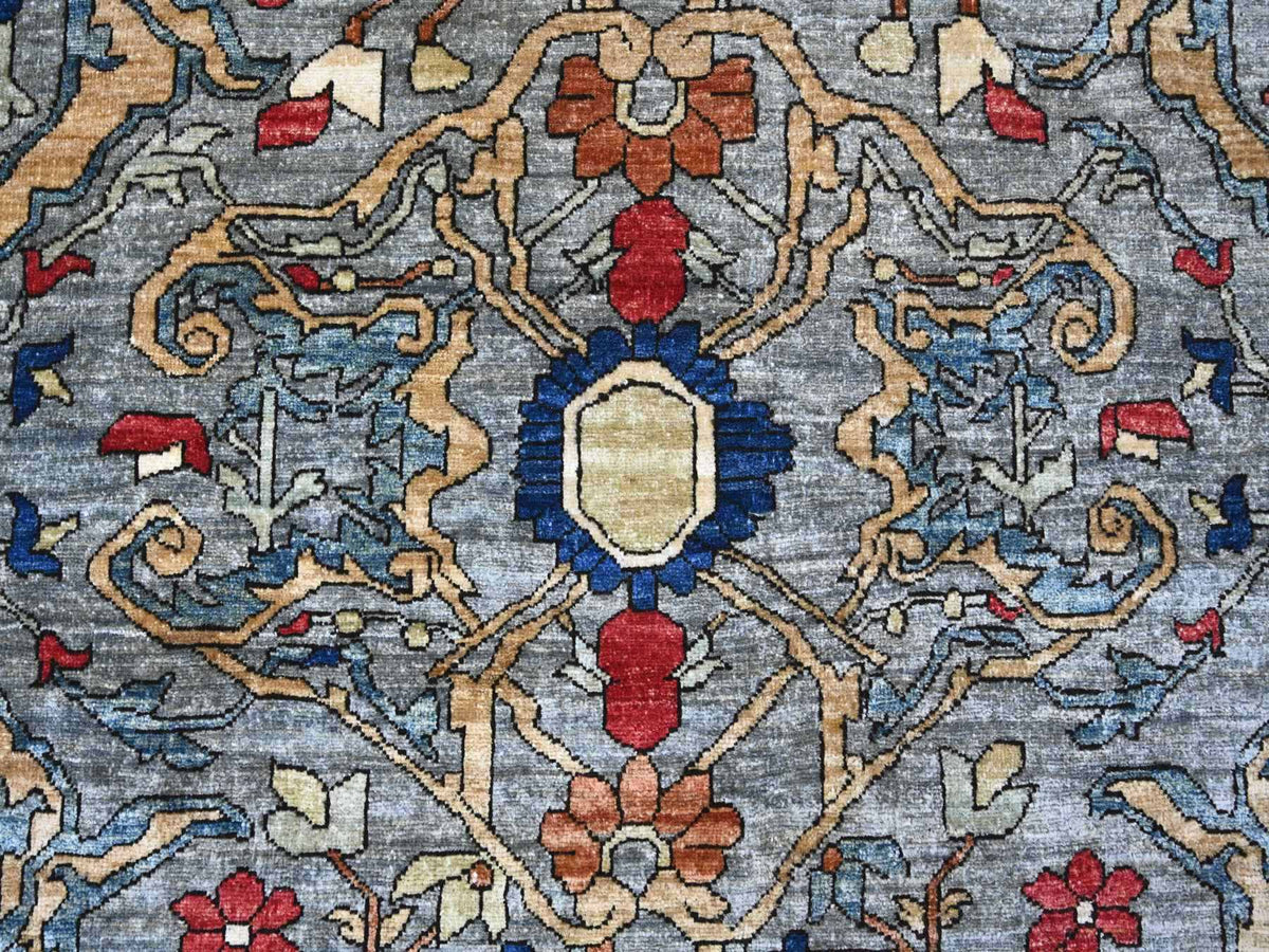Peshawar Tribal & Geometric hand-knotted wool rug in Gray & Blue, 9' x 12'1" — SKU O022447 (view 8)