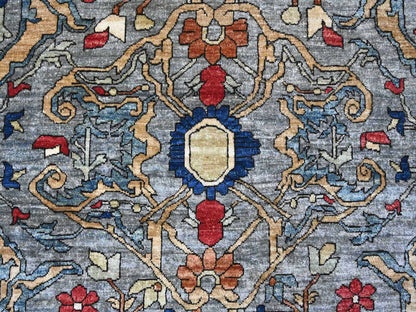 Peshawar Tribal & Geometric hand-knotted wool rug in Gray & Blue, 9' x 12'1" — SKU O022447 (view 8)