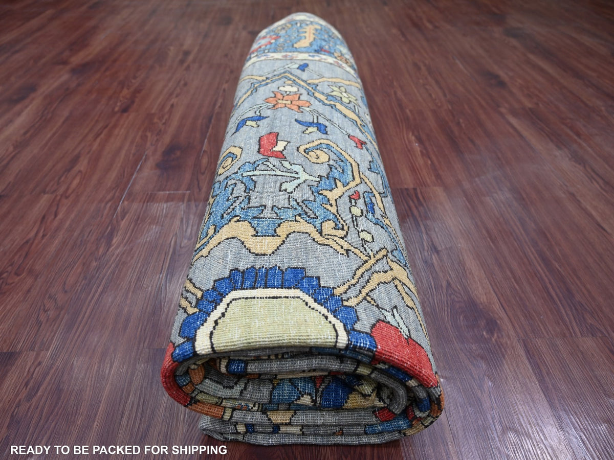 Peshawar Tribal & Geometric hand-knotted wool rug in Gray & Blue, 9' x 12'1" — SKU O022447 (view 9)