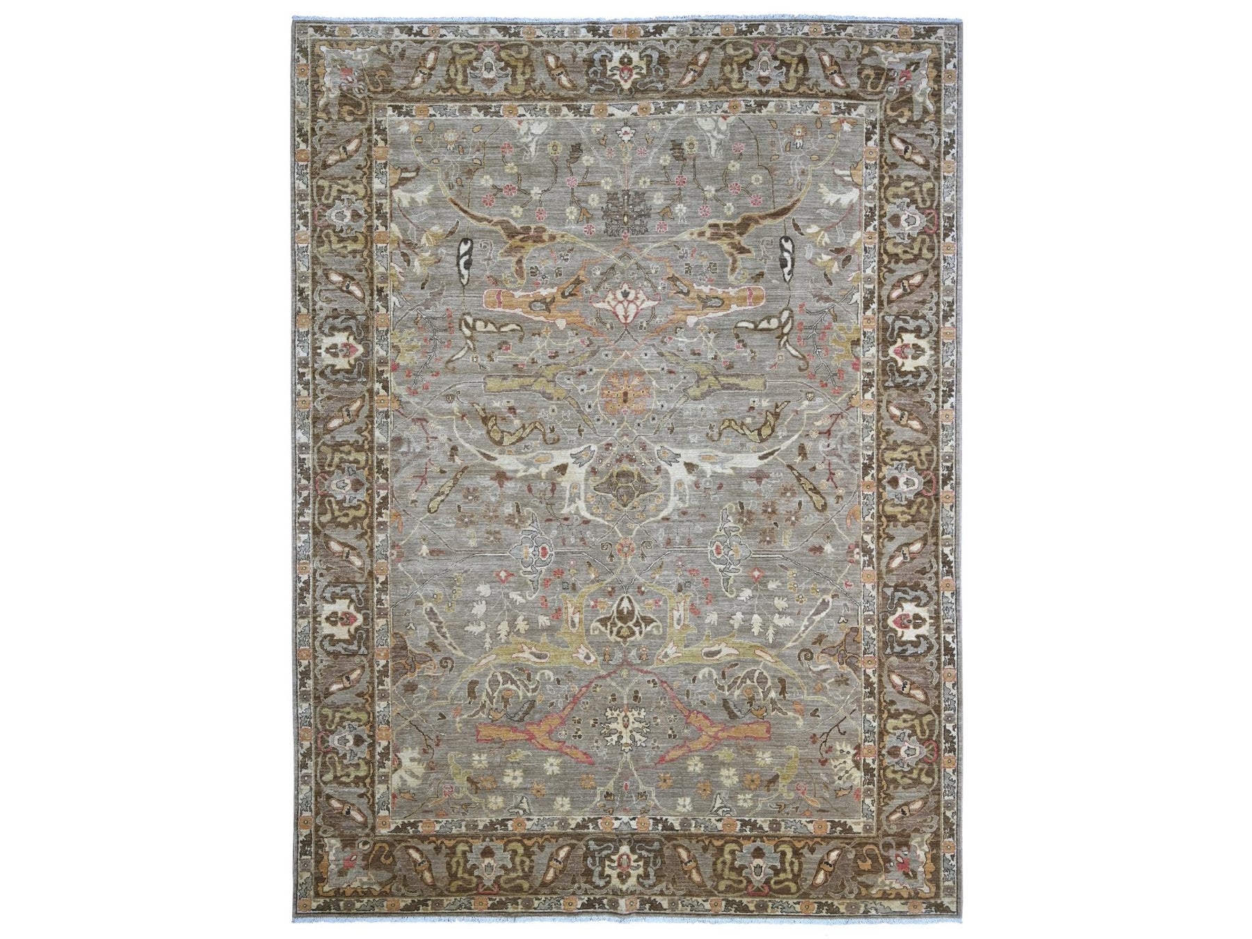 Peshawar Tribal & Geometric hand-knotted wool rug in Gray & Brown, 9'11" x 13'2" — SKU O022449