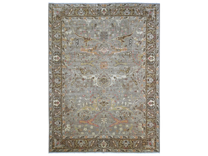 Peshawar Tribal & Geometric hand-knotted wool rug in Gray & Brown, 9'11" x 13'2" — SKU O022449