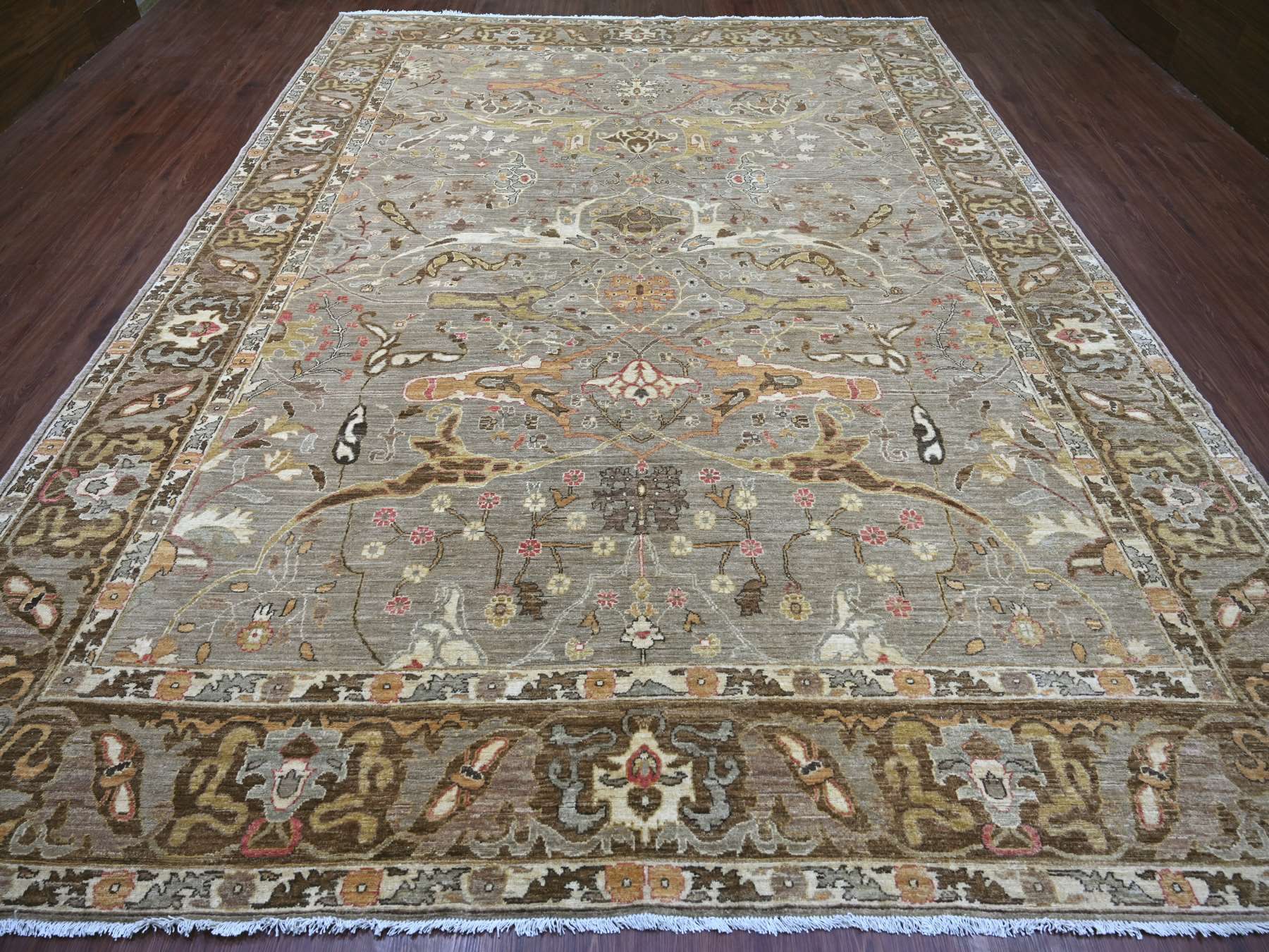 Peshawar Tribal & Geometric hand-knotted wool rug in Gray & Brown, 9'11" x 13'2" — SKU O022449 (view 2)