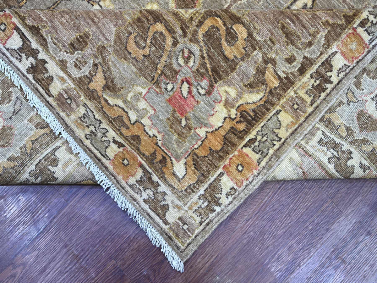 Peshawar Tribal & Geometric hand-knotted wool rug in Gray & Brown, 9'11" x 13'2" — SKU O022449 (view 6)