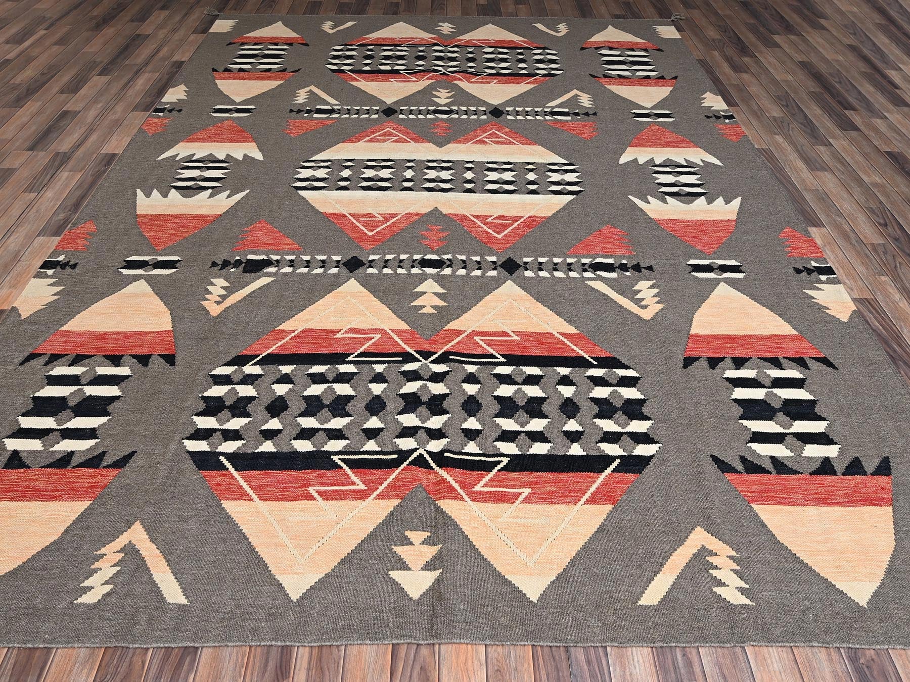 Green 8'11" x 12'1" Flat Weave Hand woven Wool Rug - Sku: O02244