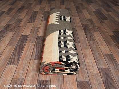 Green 8'11" x 12'1" Flat Weave Hand woven Wool Rug - Sku: O02244